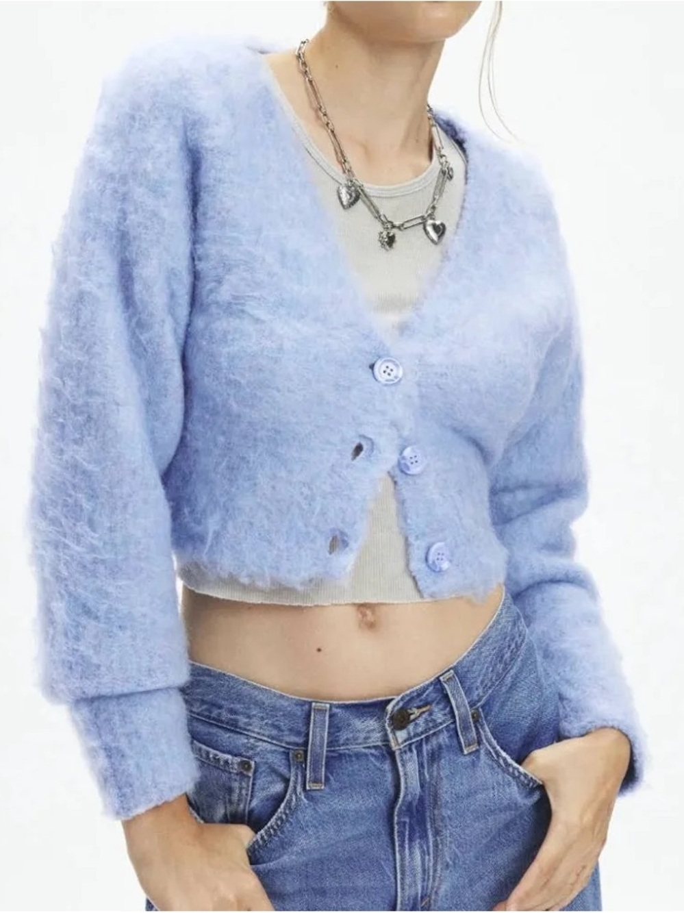 NWT Kimchi Adaline Cropped Fuzzy Knit Cardigan